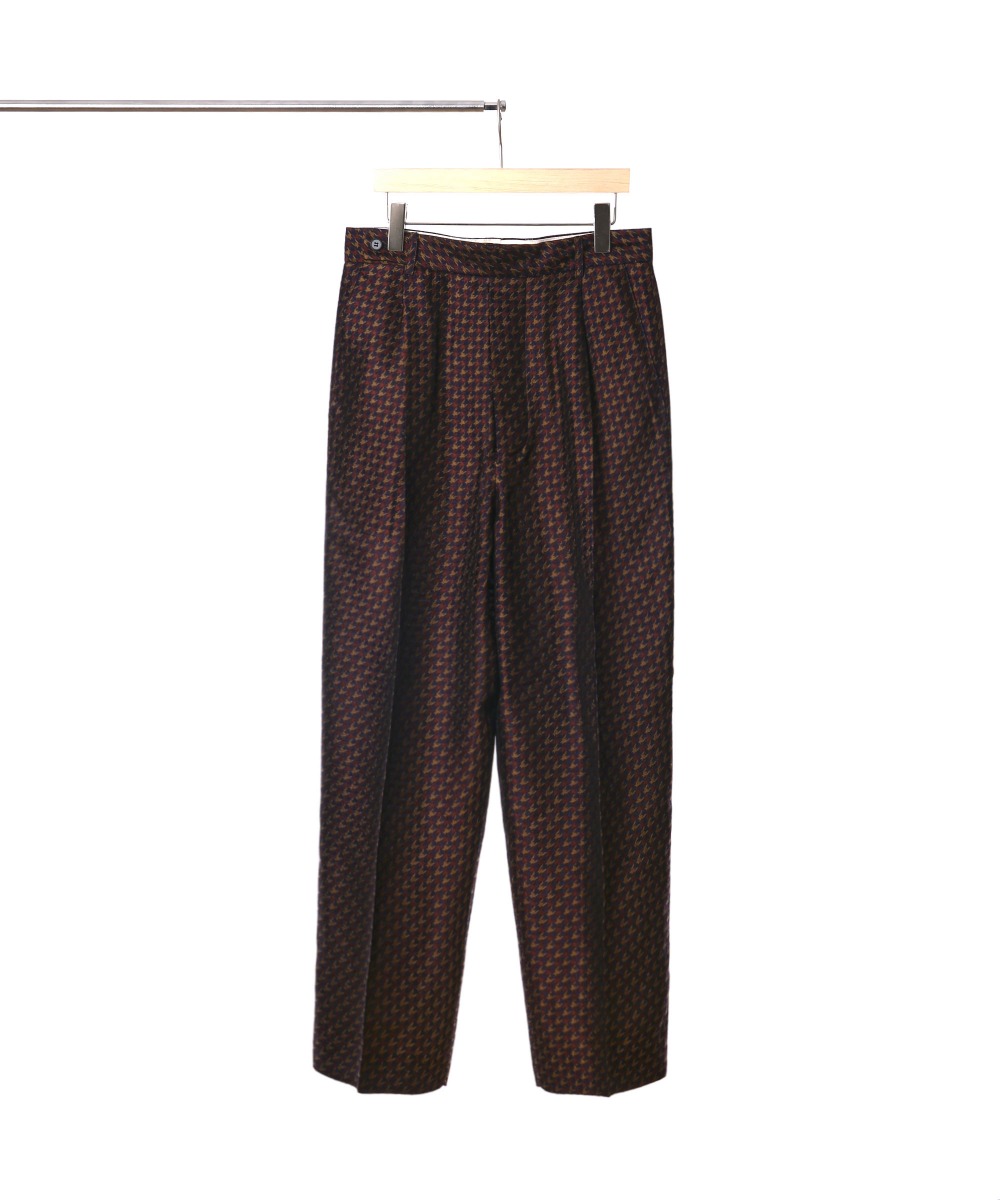 [DISTANCE]HOUND TOOTH CUPRO JACQUARD ONE TUCK WIDE PANTS