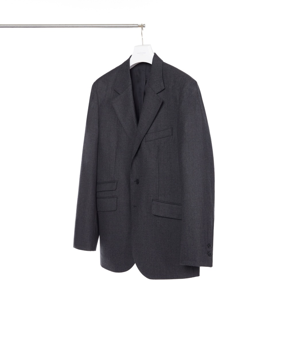 SUPER 160S HIGHLAND WOOL FLANNEL CHARCOAL 3ROLL 2BUTTON TAILORED BLAZER SINGLE 01-2