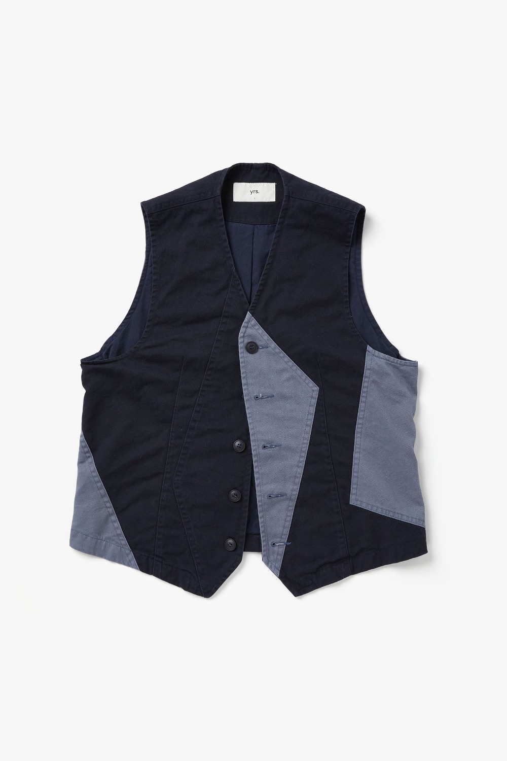 WASHED NAVY PATCHWORK WASHED VEST (ECP GARMENT DYED)