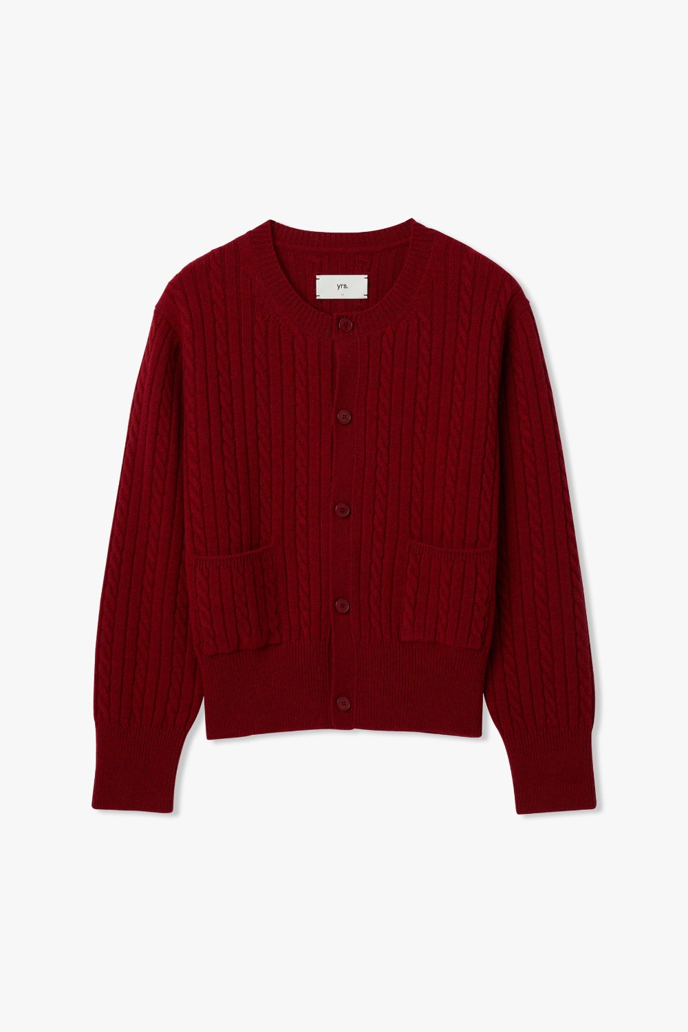 DEEP RED ROUND NECK MID CABLE CARDIGAN
